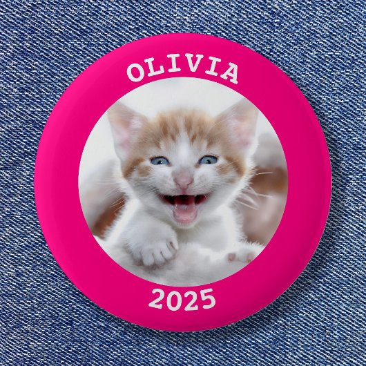 ホットピンクパーソナライズされたラウンドフォトフレーム 缶バッジ