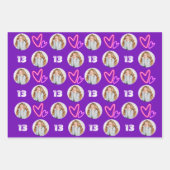 ホットピンクパープルサークルフォトハート誕生日 ラッピングペーパーシート (正面3)