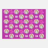 ホットピンクパープルサークルフォトハート誕生日 ラッピングペーパーシート (正面2)