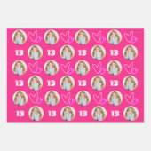 ホットピンクパープルサークルフォトハート誕生日 ラッピングペーパーシート (正面)