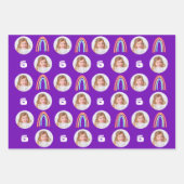 ホットピンクパープルサークルフォトレインボー誕生日 ラッピングペーパーシート (正面3)