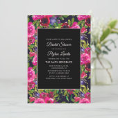 ホットピンクパープルフローラオンブラックブライダルシャワー 招待状 (スタンド正面)