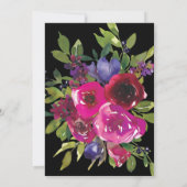 ホットピンクパープルフローラオンブラックブライダルシャワー 招待状 (裏面)