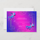 ホットピンクパープルマスカレードパーティーRSVP 出欠カード (裏面)