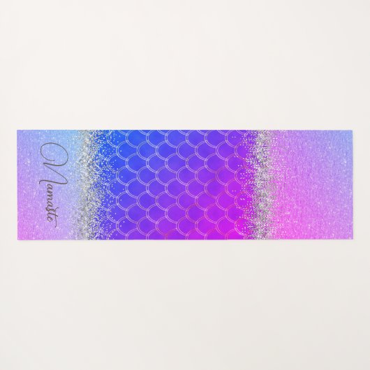 ホットピンクパープルマーメイドの輝はかりで測ききらきら光る ヨガマット (裏面(横))