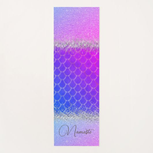 ホットピンクパープルマーメイドの輝はかりで測ききらきら光る ヨガマット (正面)