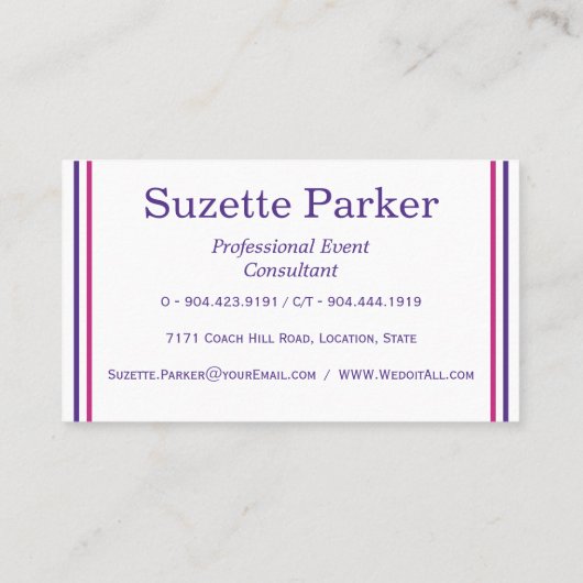 ホットピンクパープル明るい赤紫色フラワーイベントプランナー 名刺 (裏面)