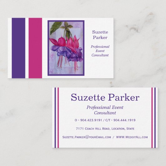 ホットピンクパープル明るい赤紫色フラワーイベントプランナー 名刺 (正面/裏面)