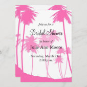 ホットピンクパームツリーズトロピカルブライダルシャワー 招待状 (正面/裏面)