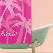 ホットピンクパームツリーマゼンタ明るい赤紫色 モノグラムの シャワーカーテン