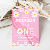 ホットピンクヒッピー波デイジー1st誕生日招待状 招待状