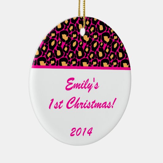 ホットピンクヒョウのスポットパーソナライズされた名オーナメント セラミックオーナメント (右)