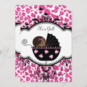 ホットピンクヒョウアフリカ系アメリカ人ベビーガールシャワー 招待状 (正面/裏面)