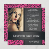 ホットピンクヒョウパーソナライズされたフォトキンセアニェラ 招待状 (正面/裏面)