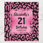 ホットピンクヒョウ印刷21歳パーソナライズされた誕生日 ワインラベル (シングルラベル)