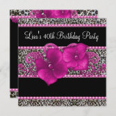 ホットピンクヒョウ女性40th誕生日パーティー 招待状 (正面/裏面)