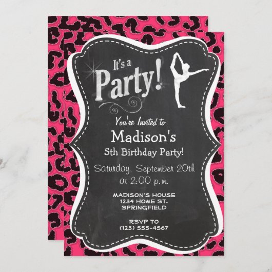 ホットピンクヒョウ柄;バレエダンサー 招待状 (正面/裏面)