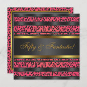 ホットピンクヒョウ金ゴールド女性50th誕生日パーティー 招待状 (正面/裏面)