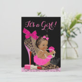 ホットピンクヒョウ高ヒールシューエスニックベビーシャワー 招待状 (スタンド正面)