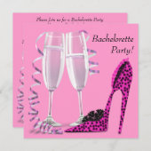 ホットピンクヒョウ高ヒールバチェロレッテ 招待状 (正面/裏面)