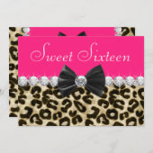 ホットピンクヒョウSweet sixteenパーティー 招待状 (正面/裏面)