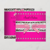 ホットピンクヒョウSweet sixteen誕生日パーティー 招待状 (正面/裏面)