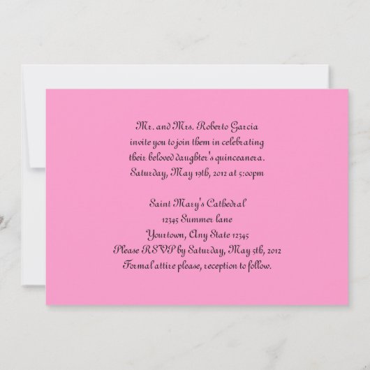 ホットピンクヒールキンセアニェラ15誕生日 招待状 (裏面)