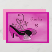 ホットピンクヒールキンセアニェラ15誕生日 招待状 (正面/裏面)