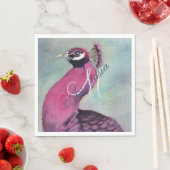 ホットピンクピーコックモノグラムパーティー スタンダードランチョンナプキン (インサイチュ)