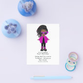 ホットピンクファッションブラックガールパーティの招待状 チラシ (シングル)