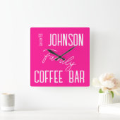 ホットピンクファミリー名 スクエア壁時計 (ホーム)