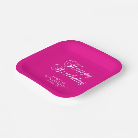 ホットピンクファンシーの書道40歳の誕生日 ペーパープレート (傾斜あり)