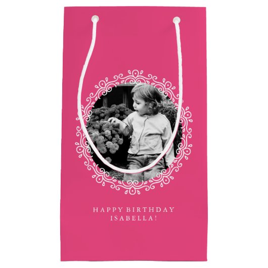 ホットピンクファンシー渦巻きフォトフレーム スモールペーパーバッグ (正面)