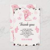 ホットピンクファーストRodeo 1st誕生日サンキューカード サンキューカード (正面/裏面)