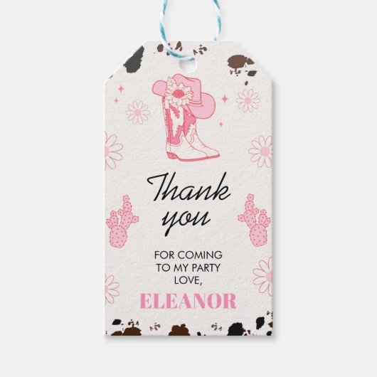 ホットピンクファーストRodeo 1st Birthdayありがとう ギフトタグ (正面)