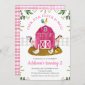 ホットピンクファームシーンリーフ誕生日招待状 招待状 (正面/裏面)