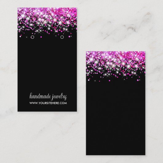 ホットピンクフェイクグリッターシグネチャイヤリングディスプレイ 名刺 (正面/裏面)