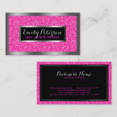 ホットピンクフェイクグリッターシルバーアクセント 名刺 (正面/裏面)