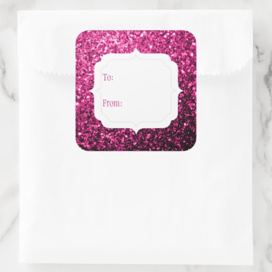 ホットピンクフェイクグリッタースパークルギフトラベルシール スクエアシール (バッグ)
