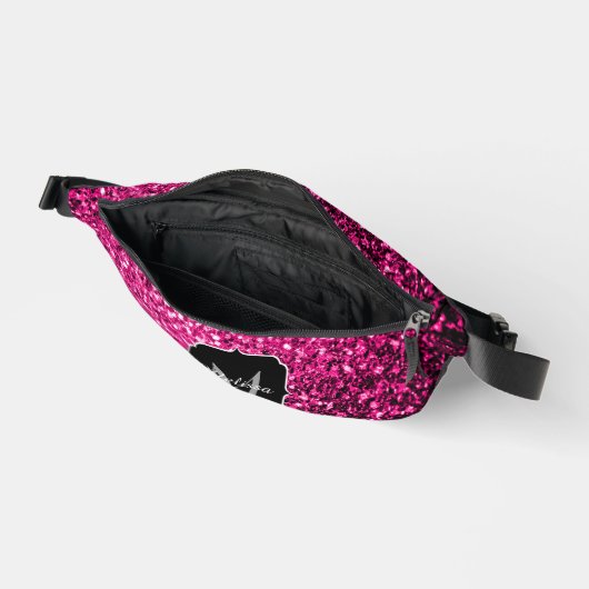 ホットピンクフェイクグリッタースパークルスモノグラム ファニーパック (見開き)