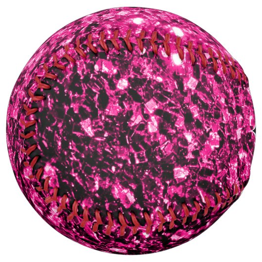 ホットピンクフェイクグリッタースパークルモノグラム名 ソフトボール (正面左)