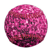 ホットピンクフェイクグリッタースパークルモノグラム名 野球ボール (裏面)