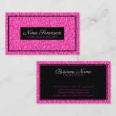 ホットピンクフェイクグリッターブラックフレーム 名刺 (正面/裏面)