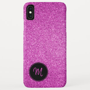 ホットピンクフェイクグリッターモノグラムミニマリストスパークリー iPhone XS MAXケース