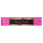 ホットピンクフェイクグリッター金ゴールドアクセント デスクネームプレート (正面)