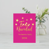 ホットピンクフェリーズNavidadモダンクリスマスファミリー 箔シーズンポストカード (立ち正面)