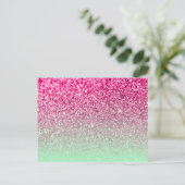 ホットピンクフォトグリッターとミントグリーングラデーション ポストカード (スタンド正面)