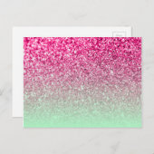 ホットピンクフォトグリッターとミントグリーングラデーション ポストカード (正面/裏面)