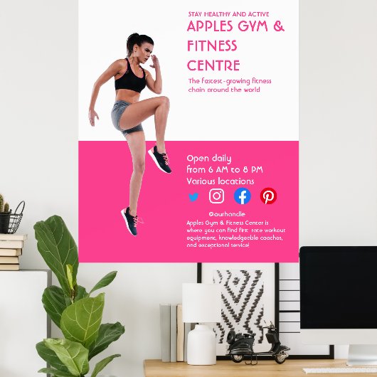 ホットピンクフォトジムパーソナルトレーナーフィットネスフライヤー ポスター (ホームオフィス)