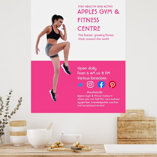 ホットピンクフォトジムパーソナルトレーナーフィットネスフライヤー ポスター (キッチン)